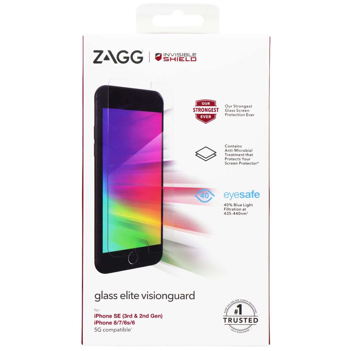 ZAGG InvisibleShield Glass Elite Screen Protector for iPhone SE (3rd/2nd Gen), 8, 7, 6s, 6 - Maximum Impact & Scratch Protection, Aluminosilicate Glass, Smudge-free, Easy Apply, Reinforced Edges product image