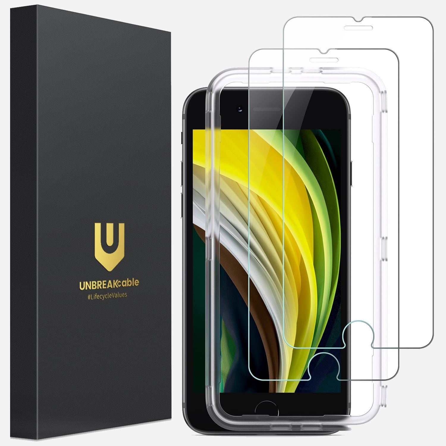 UNBREAKcable Screen Protector for iPhone SE 2022/SE 2020, iPhone 8/7 [2-Pack] - [Easy Installation Frame] [Double Hardness] [Bubble Free] Tempered Glass Screen Protector for iPhone SE/8/7-4.7 Inch product image