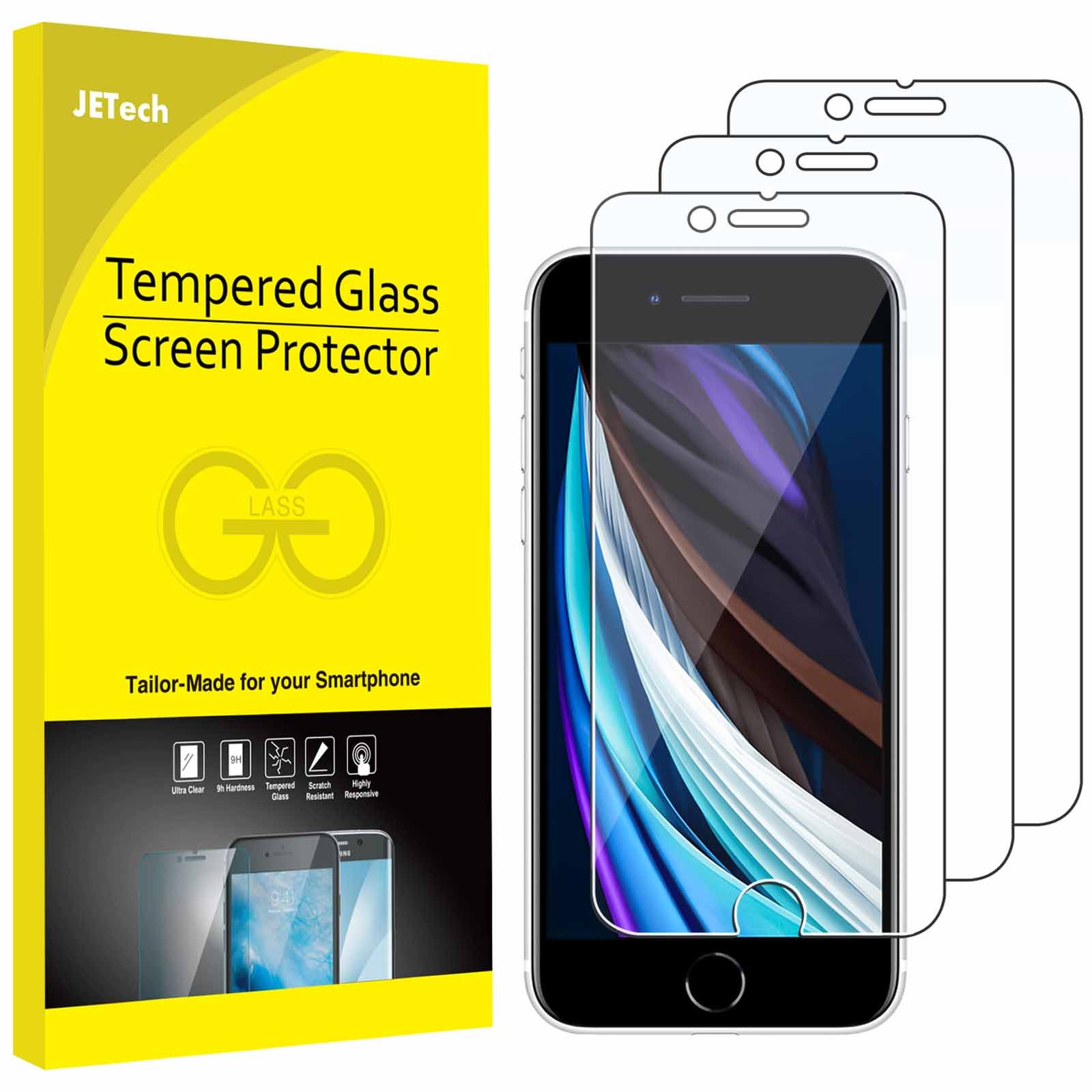 JETech Screen Protector for iPhone SE 3/2 (2022/2020 Edition), 4.7-Inch, Tempered Glass Film, 3-Pack product image