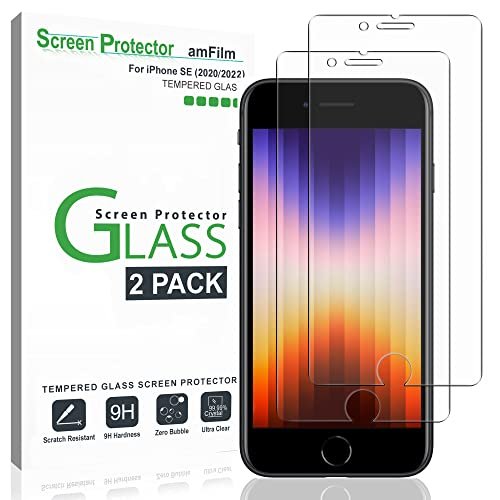 amFilm Screen Protector Compatible with iPhone SE 2 (2020 2nd)/ SE 3 (2022 3rd) Generation Tempered Glass, iPhone 8, 7, 6S, 6 (4.7") Halo Free Glass Screen Protector, 2 Pack product image