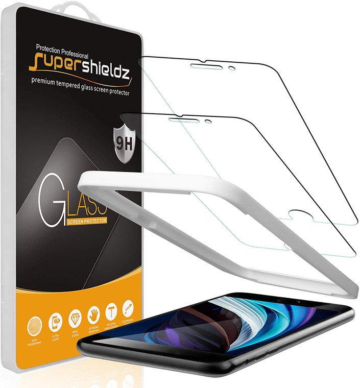 (2 Pack) Supershieldz Designed for iPhone SE (2022, 3rd Gen) / iPhone SE (2020, 2nd Generation) / iPhone 8 / iPhone 7 (4.7 inch) Tempered Glass Screen Protector with (Easy Installation Tray) Anti Scratch, Bubble Free product image