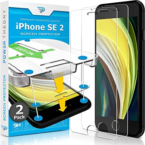 Power Theory 2-Pack Screen Protector for iPhone SE 2nd & 3rd Gen Premium Shatter Resistant Tempered Glass [9H Hardness], Easy Install, HD Clear, Bubble Free, Case Friendly, [Anti-Scratch], Anti-Smudge product image