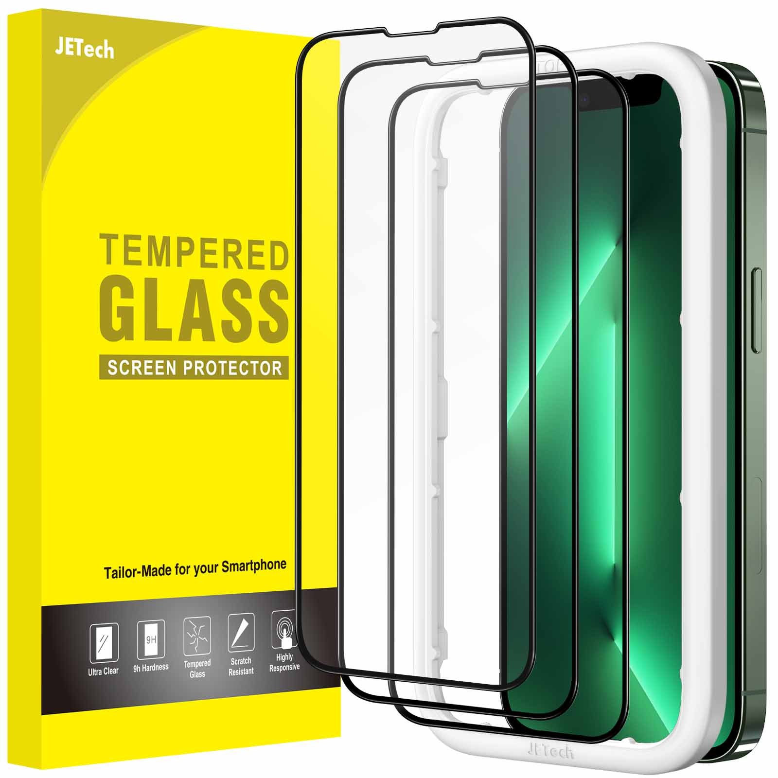 JETech Full Coverage Screen Protector for iPhone 17e (2026) / iPhone 16e / iPhone 13/13 Pro, Black Edge Tempered Glass Film with Easy Installation Tool, Case-Friendly, 6.1-Inch Display, 3-Pack product image
