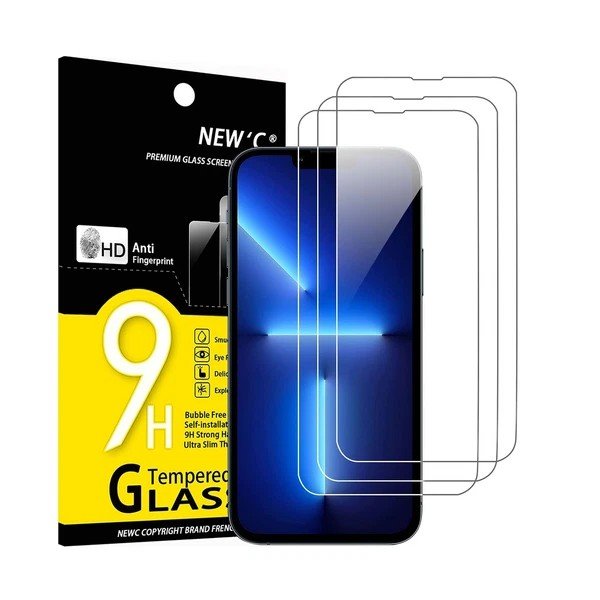 NEW'C 3 Pack Designed for iPhone 14,iPhone 13,iPhone 13 Pro Screen Protector (6.1 inches),Enhanced Tempered Glass Protection,Case Friendly Ultra Resistant product image