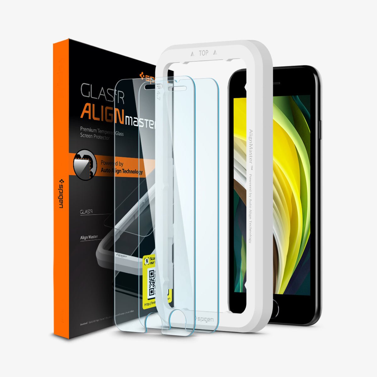 Spigen Tempered Glass Screen Protector [GlasTR AlignMaster] designed for iPhone SE 3 (2022) / iPhone SE 2 (2020) / iPhone 8 / iPhone 7 [Case Friendly] - 2 Pack product image