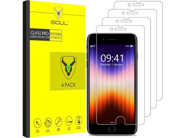 iSOUL for iPhone SE 2022/2020 Screen Protector, [4 Pack] Tempered Glass Film for iPhone 8/7/6S/6 [9H Hardness] [Bubble Free] [Case Friendly] product image