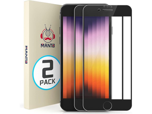 MANTO 2 Pack Screen Protector for iPhone SE 3 (2022), iPhone SE 2020, iPhone 8, iPhone 7, iPhone 6S/6 Full Coverage Tempered Glass Screen Protector Film Edge to Edge Protection 4.7 Inch product image