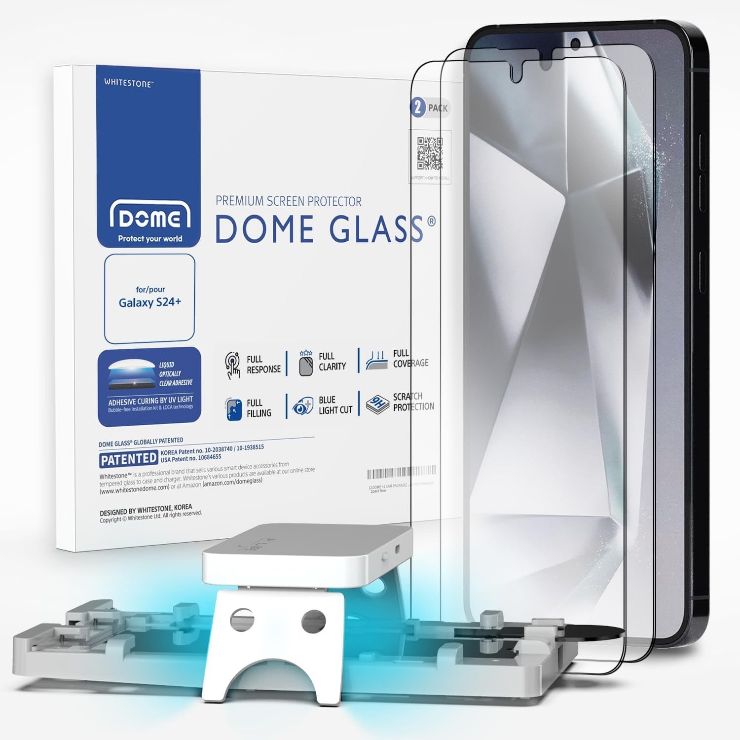 Whitestone Dome Glass Samsung Galaxy S24 Plus Tempered Glass Screen Protector with Installation Kit product image