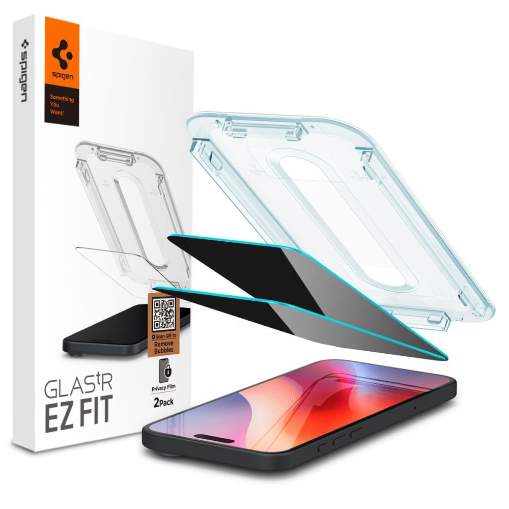 Spigen Tempered Glass Screen Protector [GlasTR EZ FIT - Privacy] Designed for iPhone 15 [Case Friendly] - 2 Pack product image