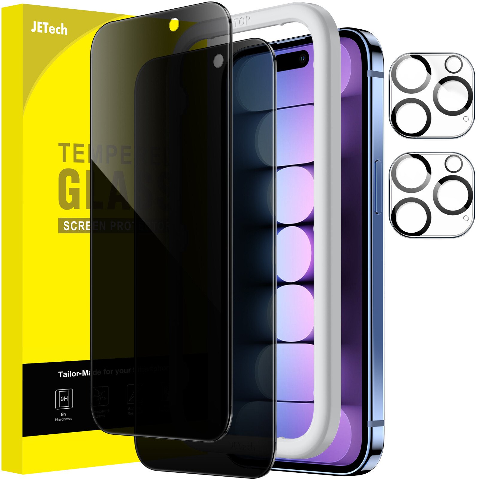 JETech Privacy Full Coverage Screen Protector for iPhone 15 6.1-Inch, Tempered Glass Film, 2-Pack product image
