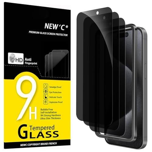 NEW'C 3 Pack Privacy Screen Protector for iPhone 15 (6.1 inch), Anti-Spy Tempered Glass product image