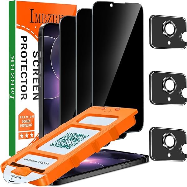 IMBZBK 3 Pack Privacy Screen Protector for iPhone 15 Tempered Glass with 3 Camera Lens Protector, Accessories 9H Anti Spy, 2.5D Curved, Case Friendly product image