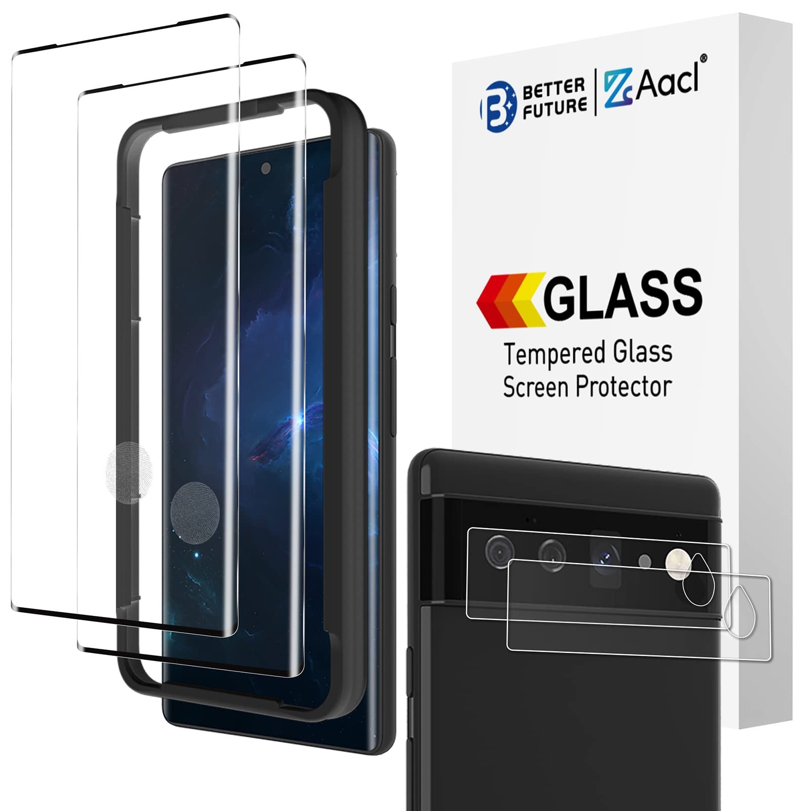 AACL 2+2 Pack Screen Protector for Google Pixel 6 Pro, 2 Pack 9H Tempered Glass + 2 Pack Camera Lens Protector product image
