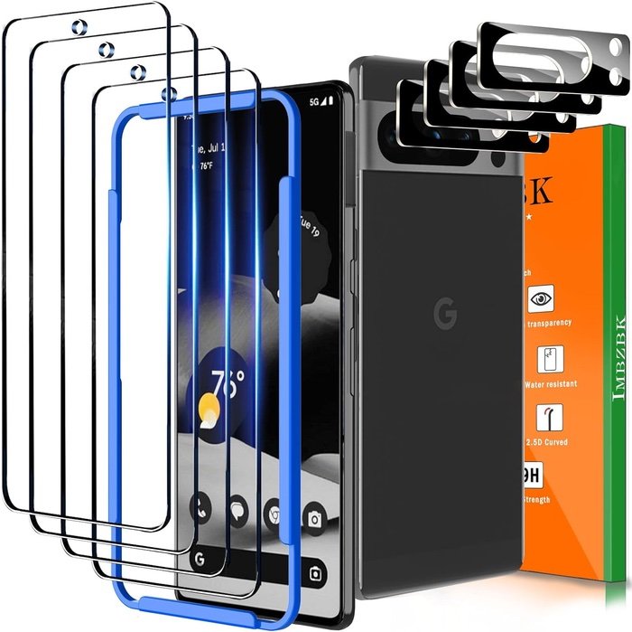 IMBZBK 4 Pack Screen Protector for Google Pixel 8 Pro Tempered Glass with 4 Pack Camera Lens Protector, Accessories 9H Anti Scratch for Pixel 8 Pro, Supports Fingerprint, Case Friendly, Transparent product image