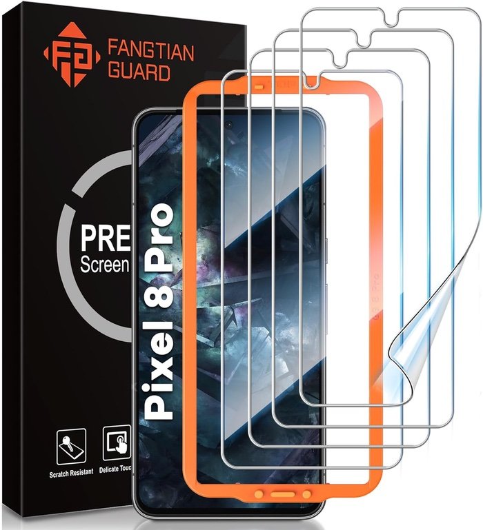 [4-Pack] FANGTIAN for Google Pixel 8 Pro Screen Protector [Not Glass] - Film for Pixel 8 Pro Screen Protector [Fingerprint Compatible][Alignment Tool][7H Hybrid][6.7Inch] product image