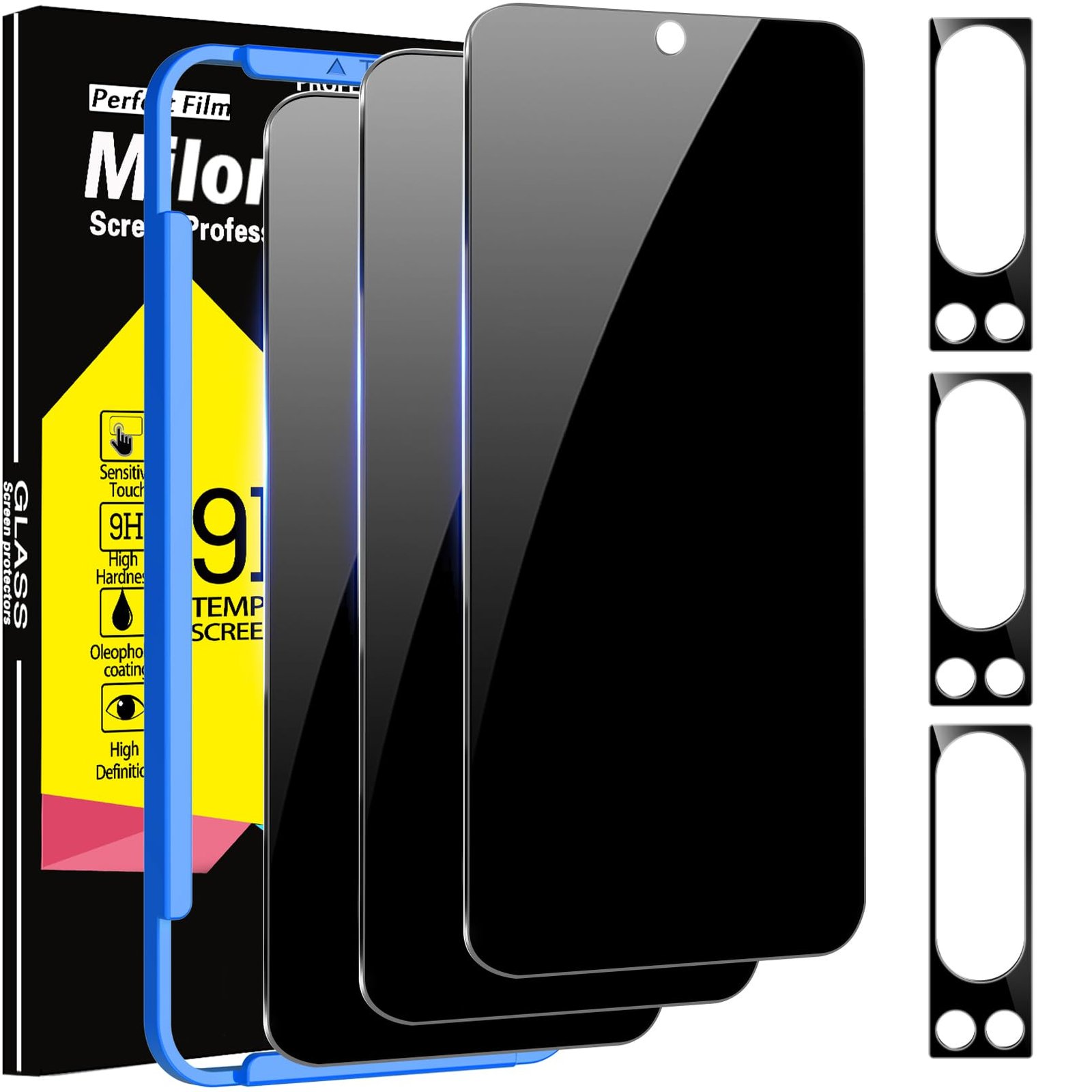 Milomdoi 3 Pack Privacy Screen Protector for Google Pixel 8 Pro with 3 Pack Tempered Glass Camera Lens Protector, Ultra 9H Accessories, Case Friendly, Mounting Frame, 2.5D Curved product image