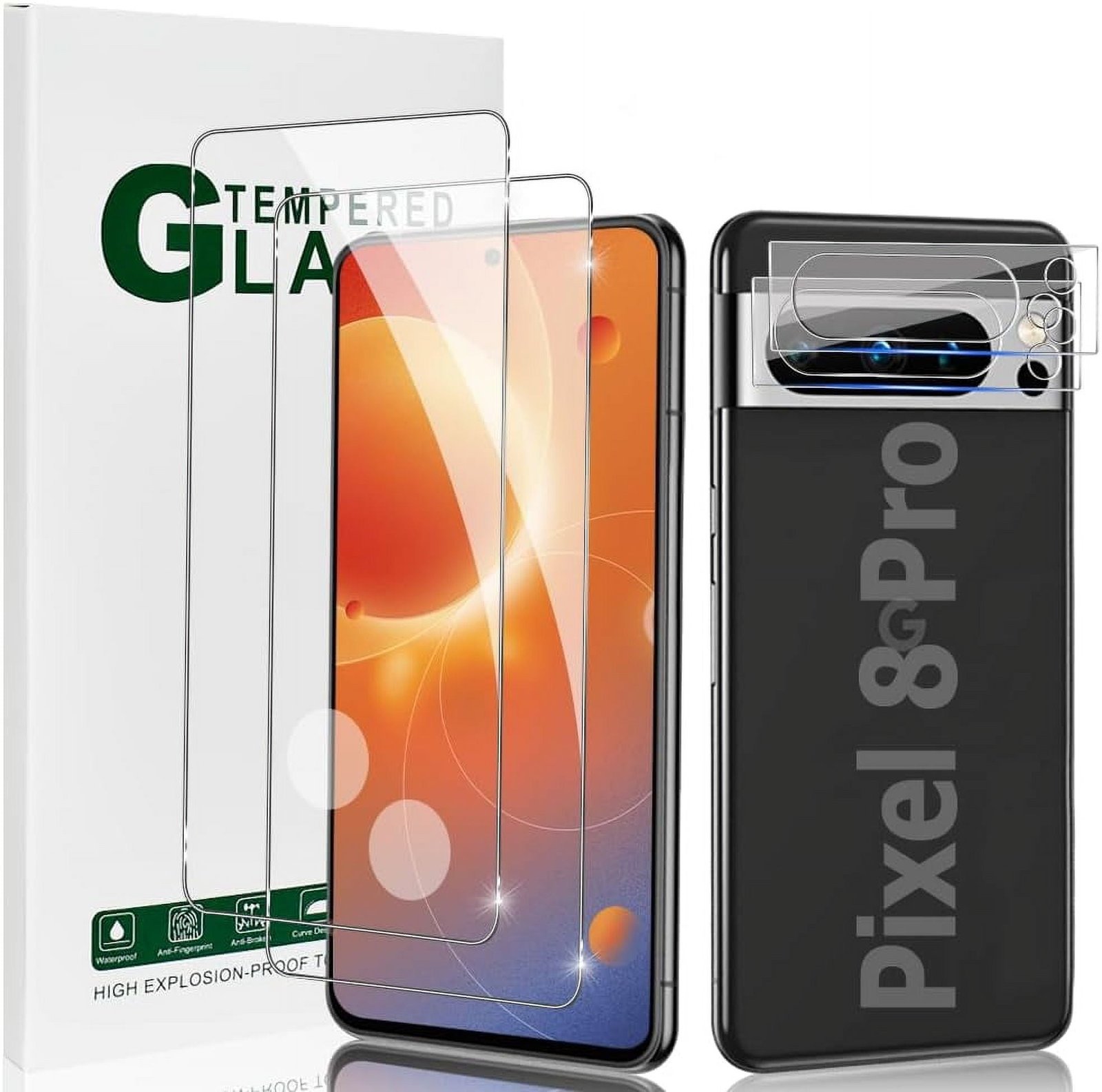 Safe2m 2 Pack Pixel 8 Pro Screen Protector + Camera Lens Protector, 9H Tempered Glass, HD Clear, Full Installation Kit product image