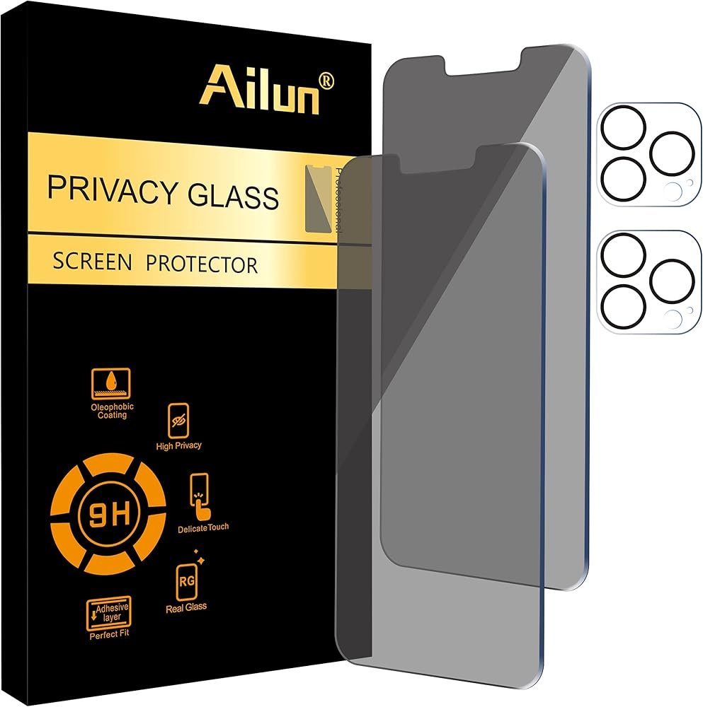 Ailun Privacy Screen Protector for iPhone 13 Mini, 2 Pack Tempered Glass + 2 Pack Camera Lens Protector, Anti-Spy product image