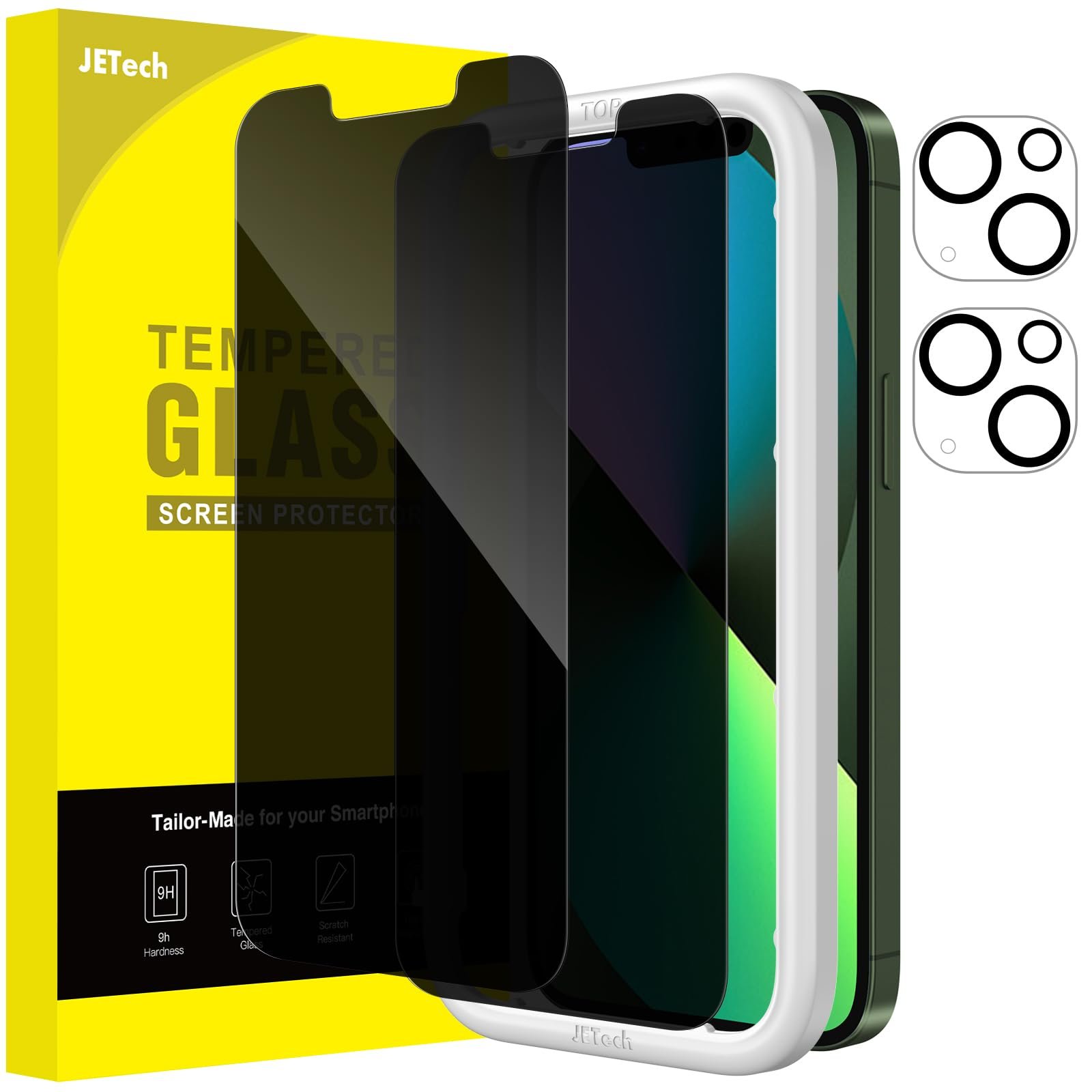 JETech Privacy Screen Protector for iPhone 13 mini 5.4-Inch, 2 Pack Tempered Glass + 2 Pack Camera Lens Protector product image