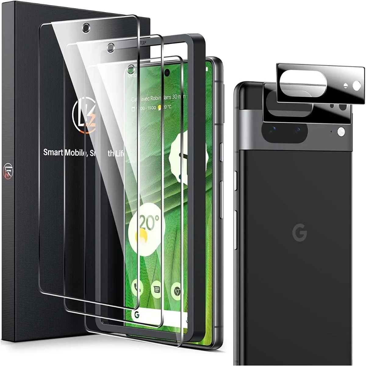 LK [3+2 Pack] for Google Pixel 7 Screen Protector, 3 Pack Screen Protector with 2 Pack Camera Lens Protector, Fingerprint Unlock Compatible, 9H Tempered Glass, Case Friendly product image