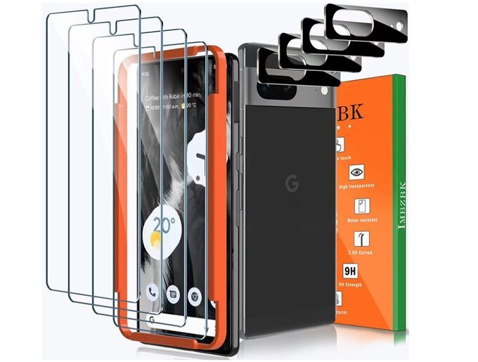 IMBZBK [4+4 Pack] for Google Pixel 7 Screen Protector 4 Pack 9H Tempered Glass 4 Pack HD Camera Lens Protector Cover Accessories Protection Case Friendly Mounting Frame Support Fingerprint Reader product image