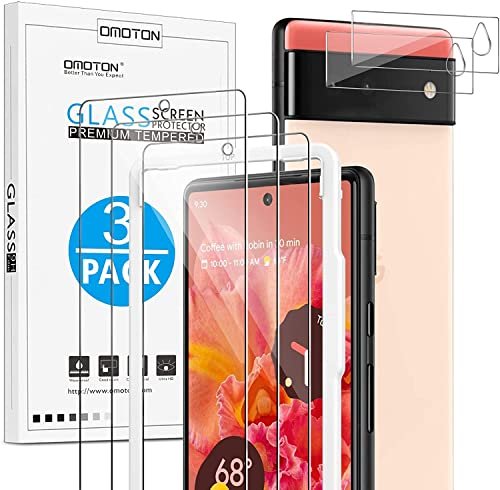 OMOTON [3+2 Pack] Screen Protector for Google Pixel 6 5G, 3 Pack Tempered Glass Screen Protector + 2 Pack Camera Lens Protector, 0.3mm, 9H Hardness, Bubble Free product image