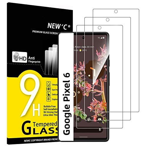 NEW'C [3 Pack] Designed for Google Pixel 6 Screen Protector Tempered Glass, 0.33mm, 9H Hardness, HD Clear, Anti-Fingerprint, Bubble Free product image