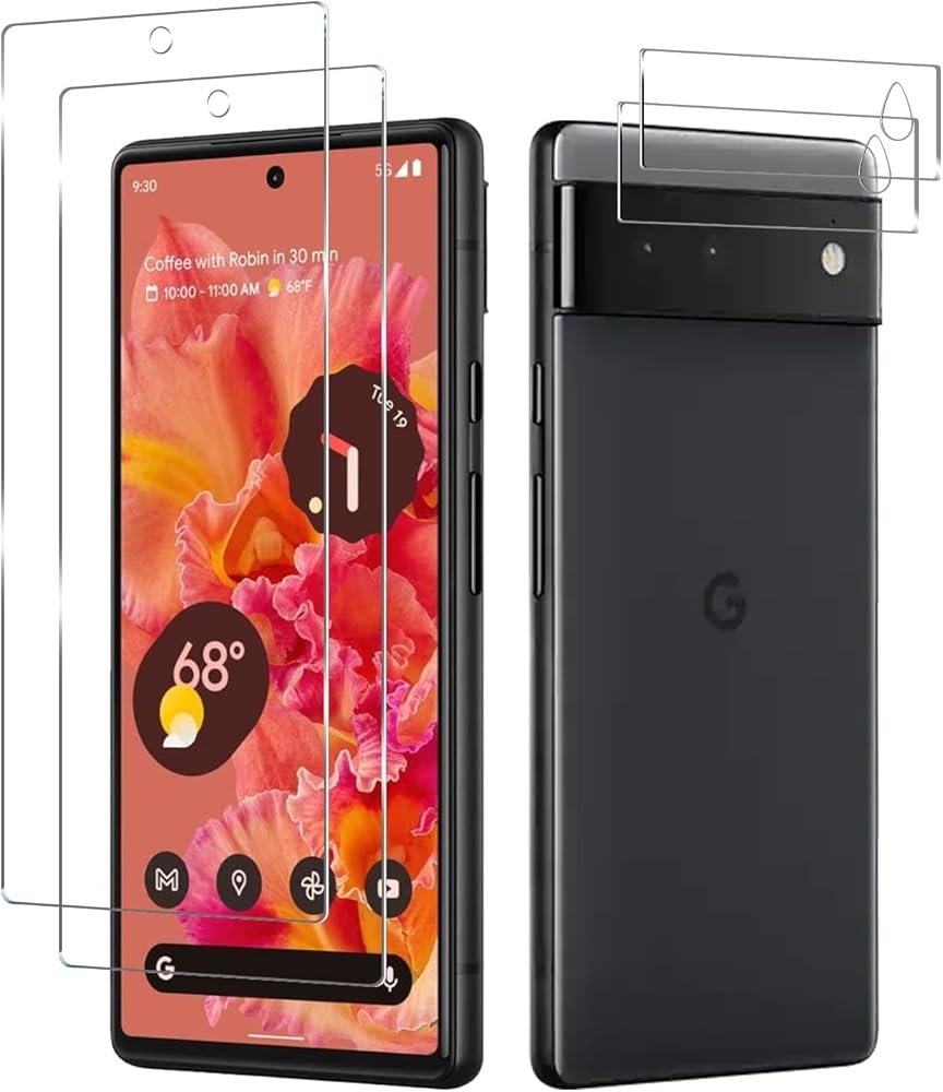 BIGFACE Pixel 6 Tempered Glass Screen Protector + Camera Lens Protector [2+2 Pack], Fingerprint Unlock, Anti-Scratch, Case Friendly, HD Clear product image