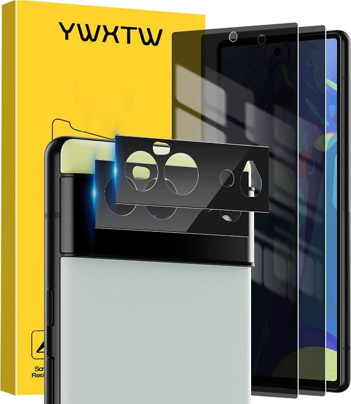 YWXTW for Google Pixel 6 Privacy Screen Protector, 2 Pack Anti Spy Tempered Glass and 2 Pack Camera Lens Protector, [Not Support Fingerprint Unlock] Case Friendly, Bubble Free, 6.4 Inch (Black) product image