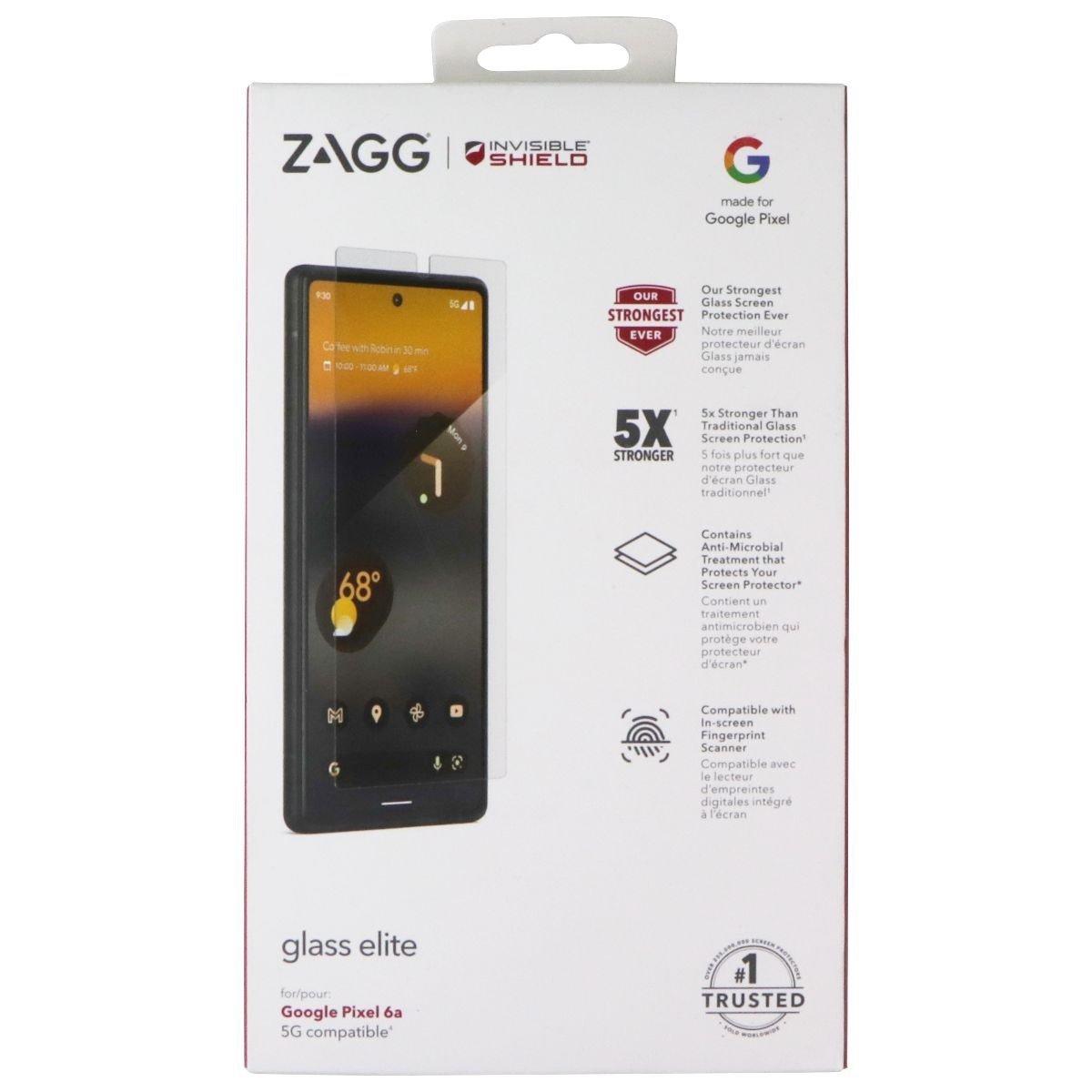 ZAGG InvisibleShield Glass Elite Screen Protector for Google Pixel 6a - 5X Shatter Protection, Anti-Fingerprint Technology, EZ Apply Tray product image