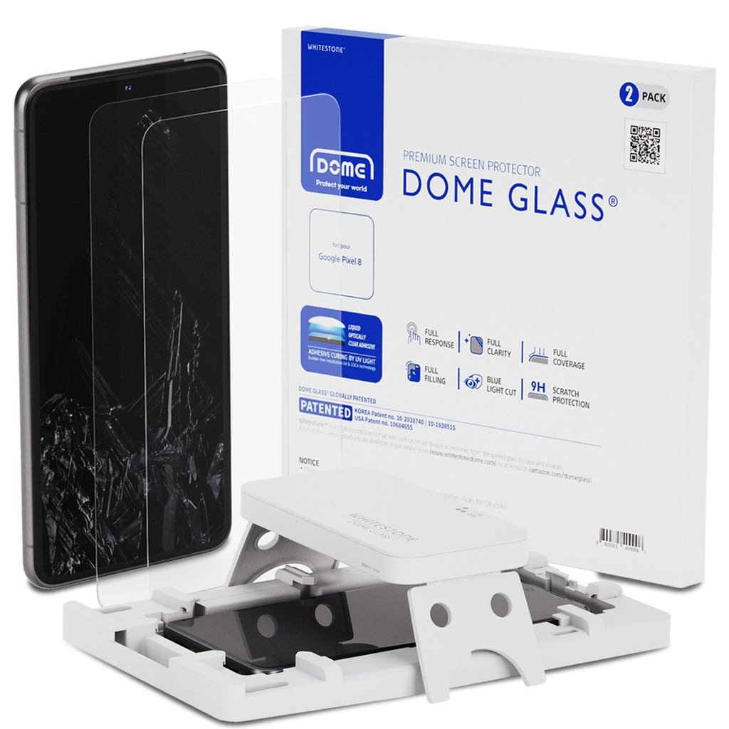 Whitestone Dome Glass [2 Pack] Screen Protector for Google Pixel 8, Full Coverage Tempered Glass Shield with Liquid Dispersion Tech, UV Lamp Included product image