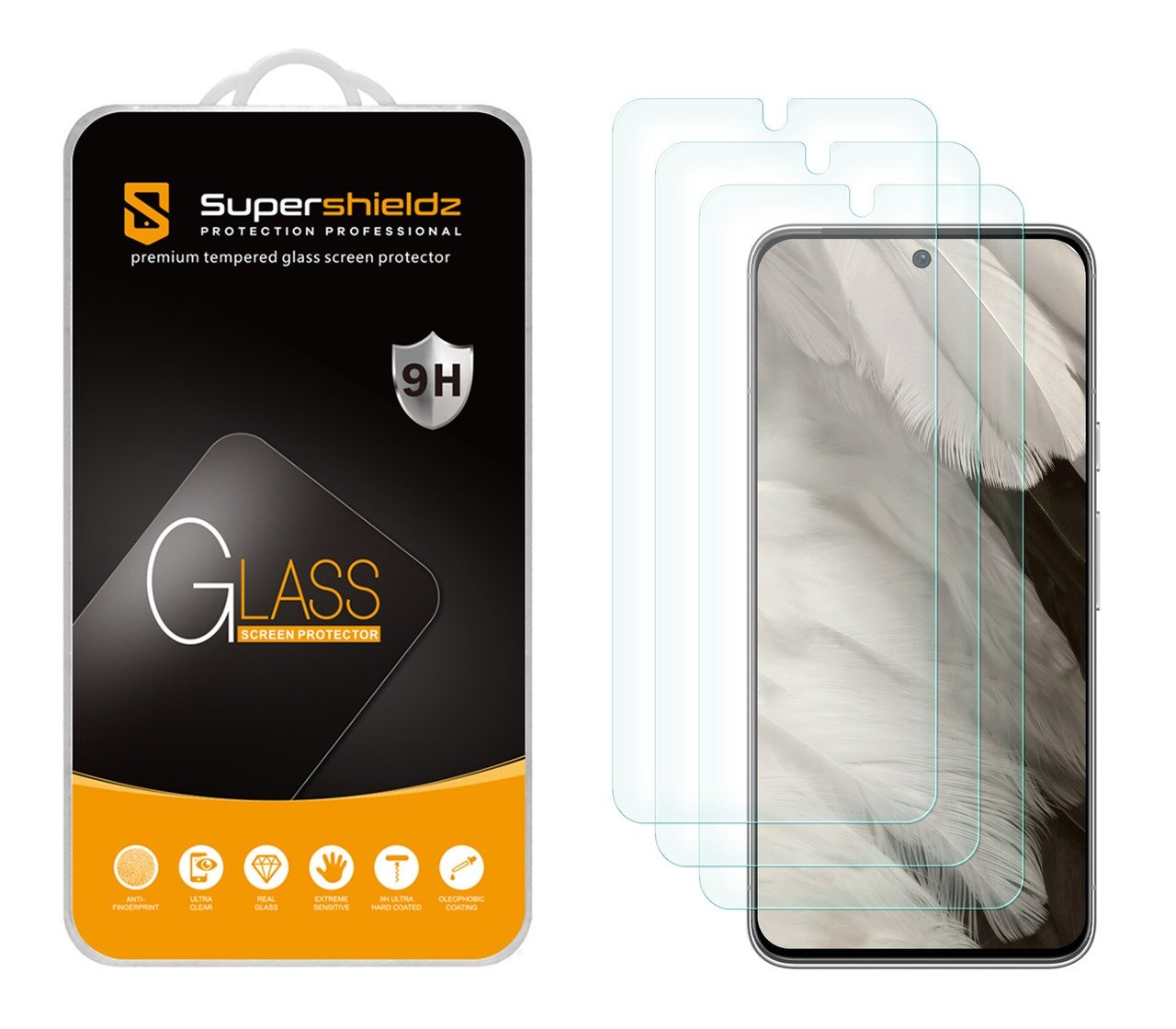 Supershieldz (3-Pack) Designed for Google Pixel 8 (2023) Screen Protector, High Definition Tempered Glass, 9H Hardness product image