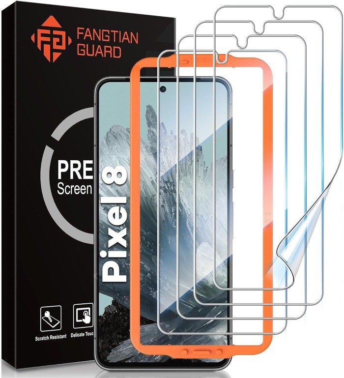 [4 Pack] FANGTIAN for Google Pixel 8 Screen Protector [Not Glass] - Hybrid Film, 7H Hardness, Fingerprint Compatible, Alignment Tool product image