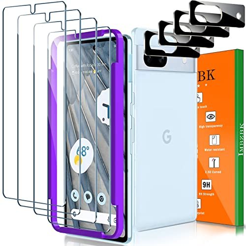 IMBZBK [4+4 Pack] Tempered Glass Screen Protector for Google Pixel 7a, 4 Screen Protectors + 4 Camera Lens Protectors, 9H Hardness, with Alignment Frame product image