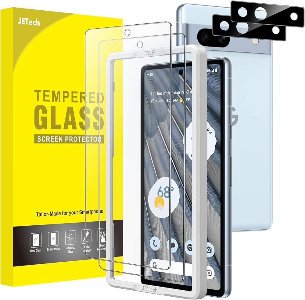 JETech Screen Protector for Google Pixel 7a (2+2 Pack), 2 Tempered Glass Screen Protectors + 2 Camera Lens Protectors, 9H Hardness, with Easy Installation Tool product image