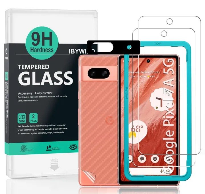 Ibywind Screen Protector for Google Pixel 7a 5G (2+1 Pack), 2 Tempered Glass Screen Protectors + 1 Camera Lens Protector, 9H Hardness, with Easy Installation Frame product image