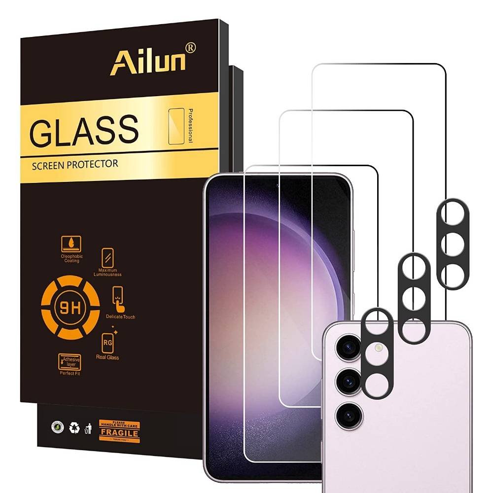 Ailun Screen Protector for Galaxy S23 [6.1 Inch] 3Pack + 3Pack Camera Lens Tempered Glass Fingerprint Unlock Compatible 0.25mm Ultra Clear Anti-Scratch Case Friendly product image