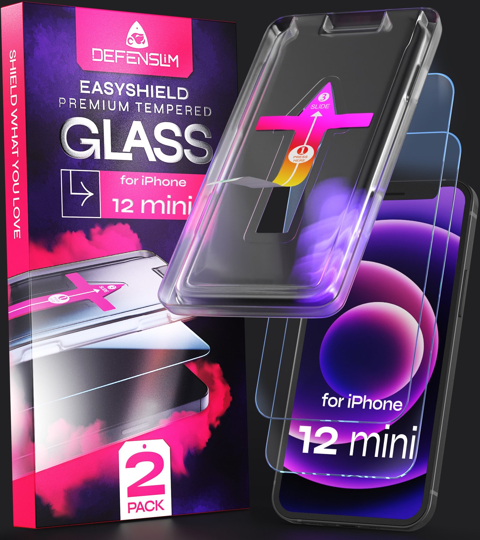Defenslim Screen Protector for iPhone 12 mini (2Pack), Easy Auto-Align Install Kit, 5.4" Tempered Glass, 9H Hardness, Ultra HD Clear, Case Friendly, EasyShield product image