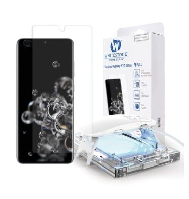 Whitestone Dome Glass for Galaxy S20 Ultra, 2-Pack, UV Light Compatible Tempered Glass, Full HD Clear, 3D Curved Edge, Ultrasonic Fingerprint Compatible product image