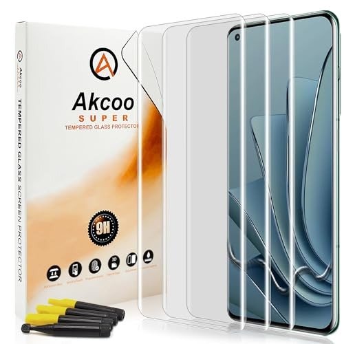 Akcoo Screen Protector for OnePlus 10 Pro, 3 Pack, Tempered Glass UV Set, Edge to Edge Full Protection, 9H Scratch Resistant, Sensitive Touch product image