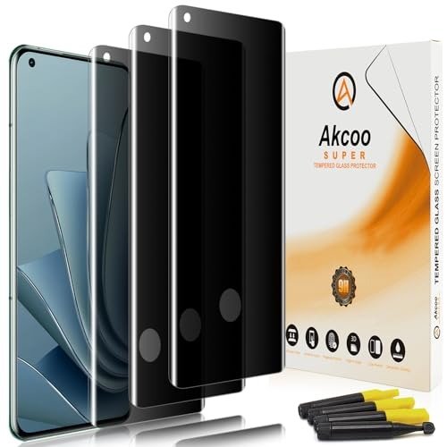 Akcoo Privacy Screen Protector for OnePlus 10 Pro, 3 Pack, Tempered Glass UV Set, Anti Spy, 9H Hardness Scratch Resistant, Fingerprint Compatible product image