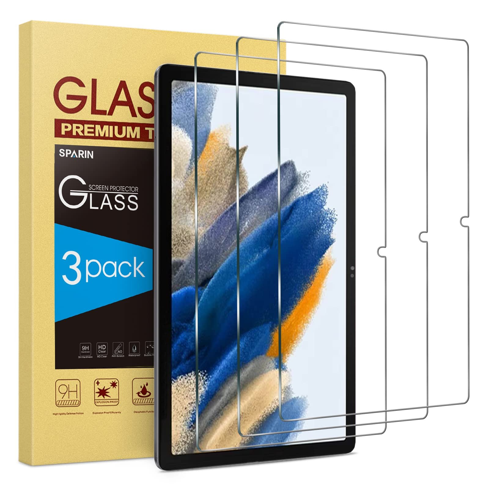 SPARIN 3 Pack Screen Protector for Samsung Galaxy Tab A8 10.5 inch 2022, Tempered Glass with Alignment Tool for Samsung Galaxy Tab A8 SM-X200/X205/X207 product image