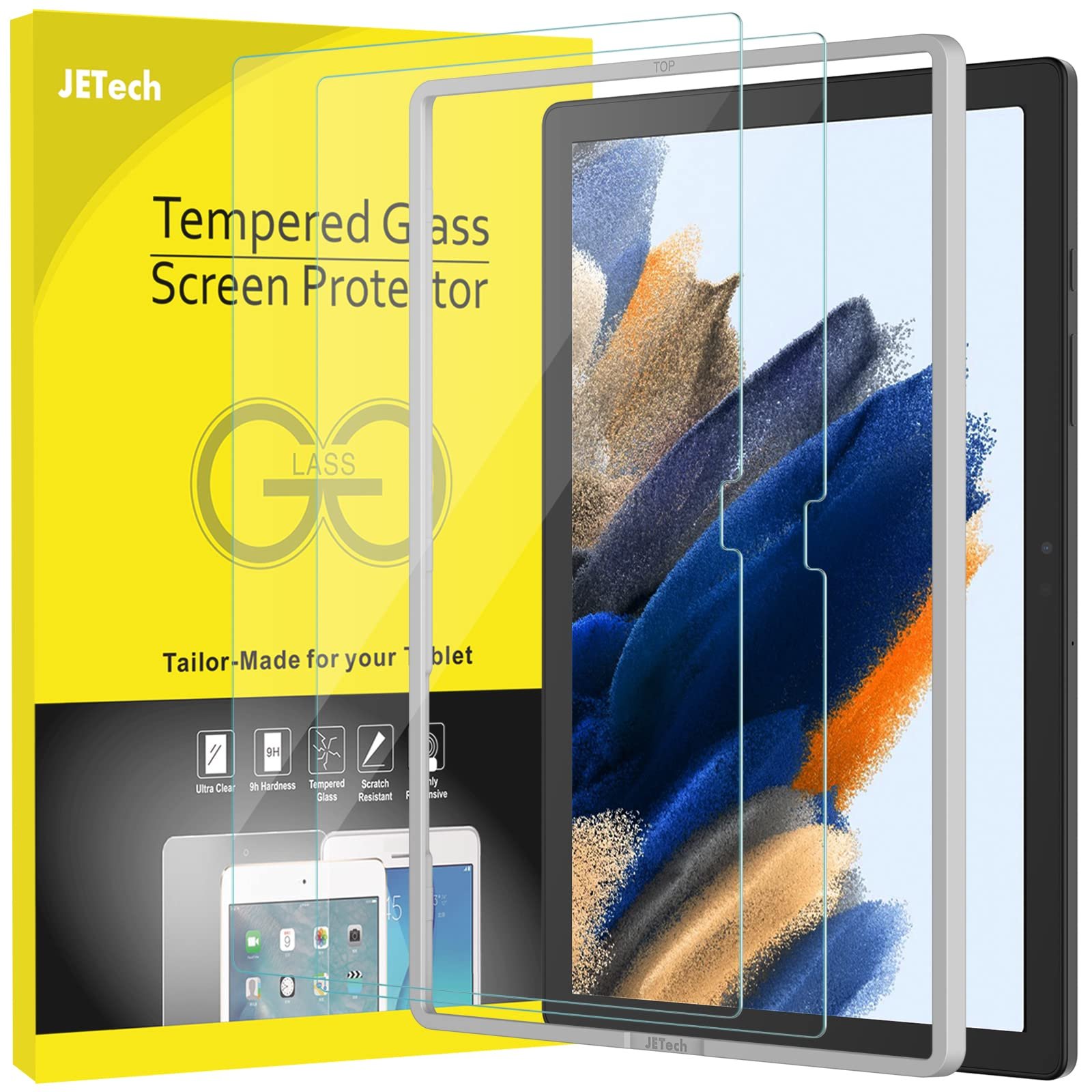 JETech Screen Protector for Samsung Galaxy Tab A8 (10.5-Inch, 2021 Model, SM-X200/X205/X207), 9H Anti-Scratch Tempered Glass Film, HD Clear with Easy Installation Tool, 2-Pack product image