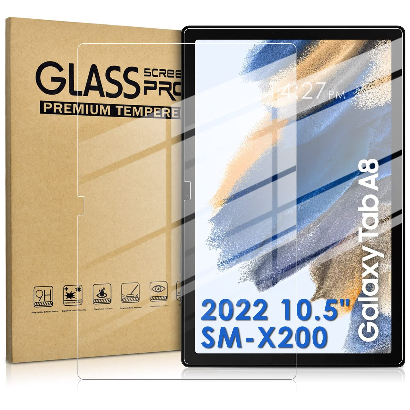[2-Pack] DETUOSI Screen Protector for Samsung Galaxy Tab A8 10.5 inch 2022 (SM-X200/X205/X207), Ultra-Clear, Case Friendly, Touch Sensitive, Bubble Free, Anti-Scratch Tempered Glass product image