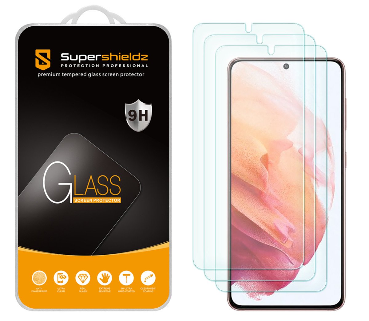 Supershieldz (3 Pack) Designed for Samsung Galaxy S21 5G Tempered Glass Screen Protector, Anti Scratch, Bubble Free product image