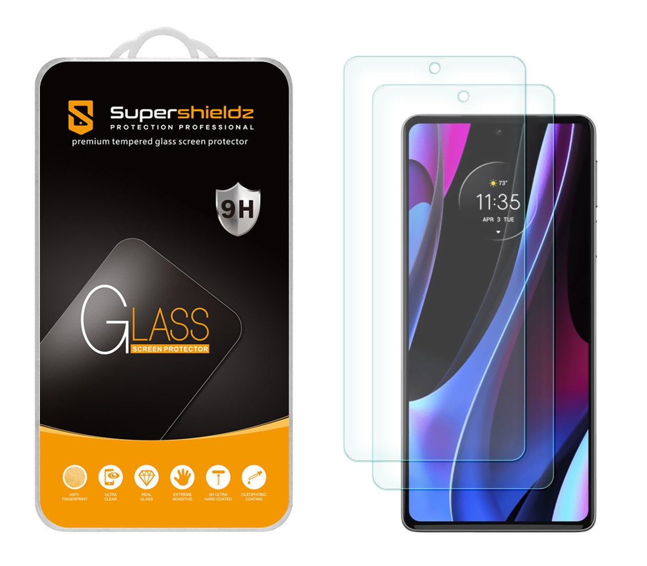Supershieldz (2 Pack) Designed for Motorola Edge+ / Plus (2022 Model Only) and Motorola Edge+ / Plus 5G UW Tempered Glass Screen Protector, Anti Scratch, Bubble Free product image