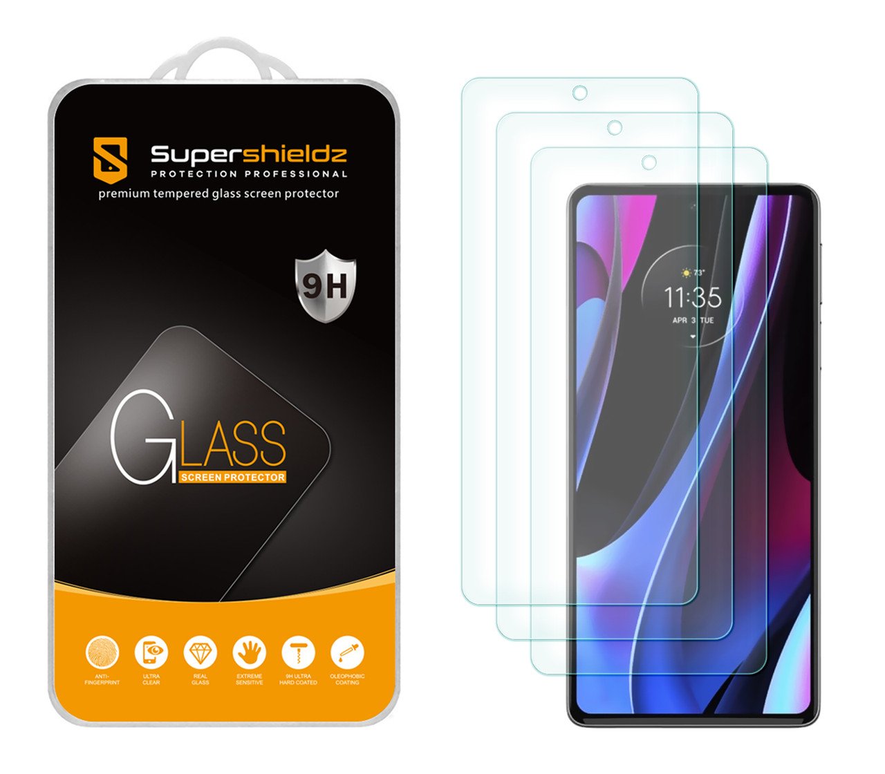 Supershieldz (3 Pack) Designed for Motorola Edge+ / Plus (2022 Model Only) and Motorola Edge+ / Plus 5G UW Tempered Glass Screen Protector, Anti Scratch, Bubble Free product image