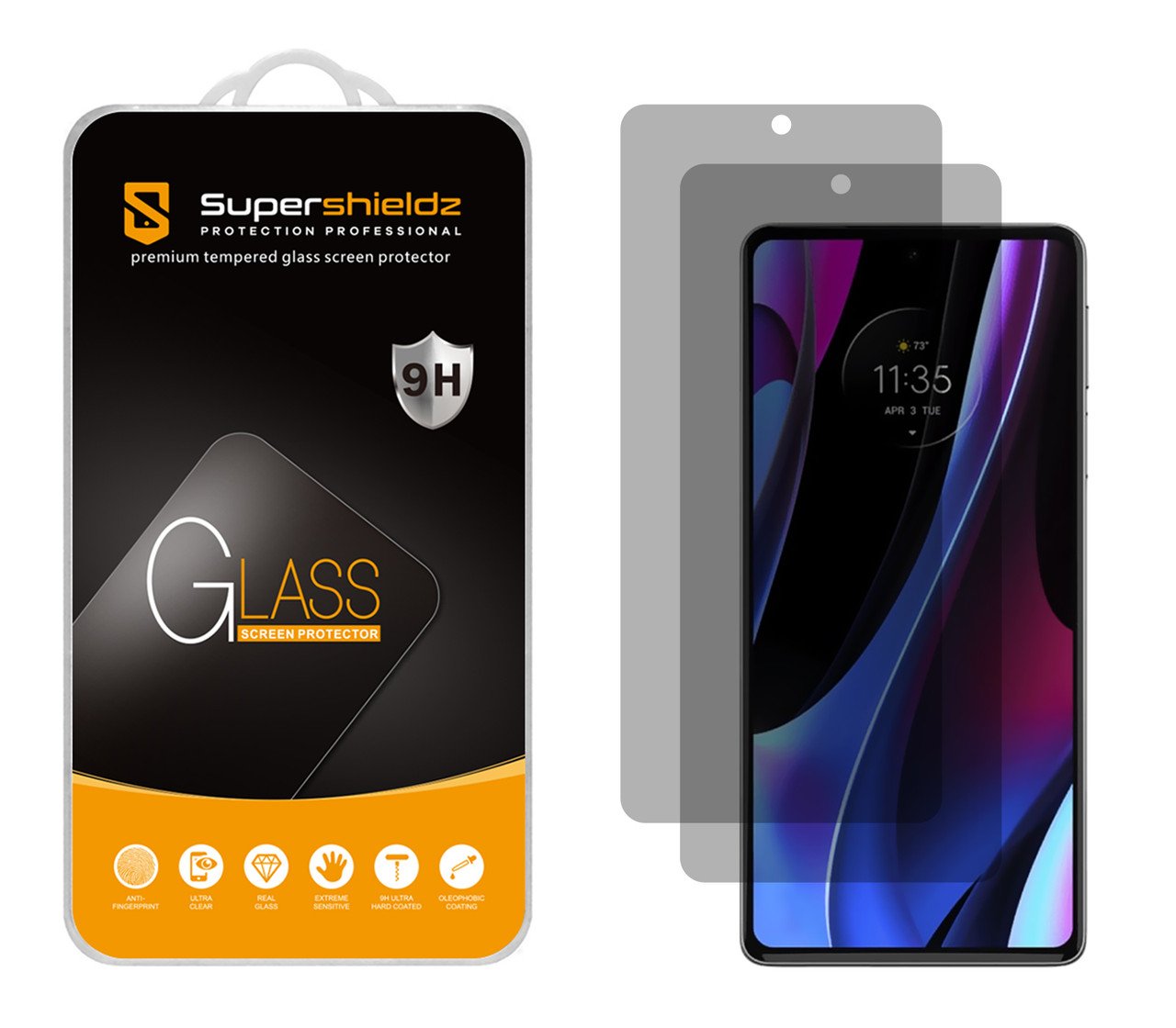 Supershieldz (2 Pack) (Privacy) Anti Spy Screen Protector Designed for Motorola Edge+ / Plus (2022 Model Only) and Motorola Edge+ / Plus 5G UW, Tempered Glass, Anti Scratch, Bubble Free product image