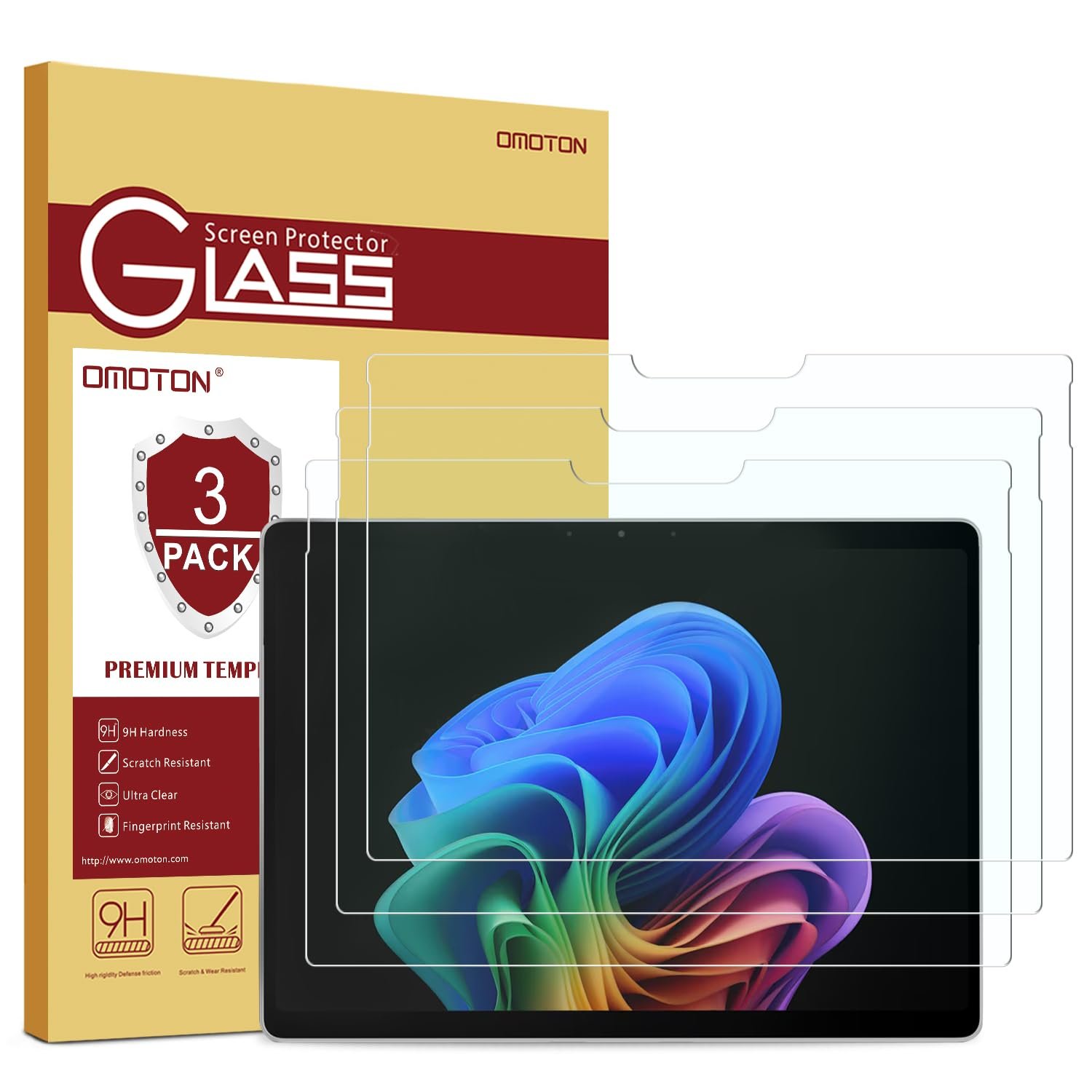 OMOTON 3 Pack Screen Protector for Microsoft Surface Pro 11&Pro 10 (2024)/Pro 9 (2022)/Pro 8 (2021)/Pro X-13 Inch, Tempered Glass/Case Friendly/Surface Pen Compatible product image