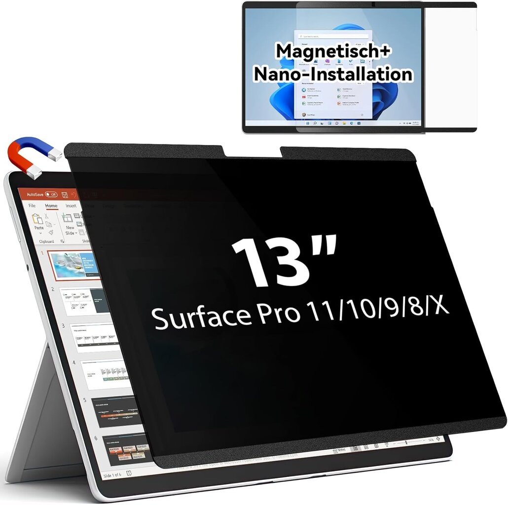 IPROKKO Magnetic Privacy Screen for Microsoft Surface Pro 11/10/9/8/X, Surface Pro Privacy Filter 13 Inch, Anti-Glare Blue Light Laptop Computer Monitor Screen Protector product image